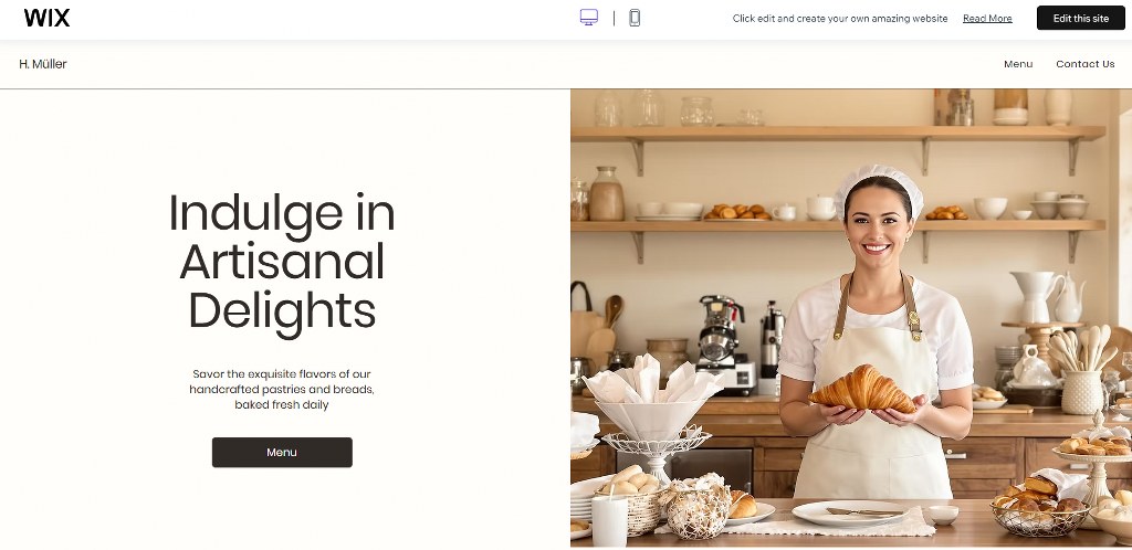 Wix bakery template.