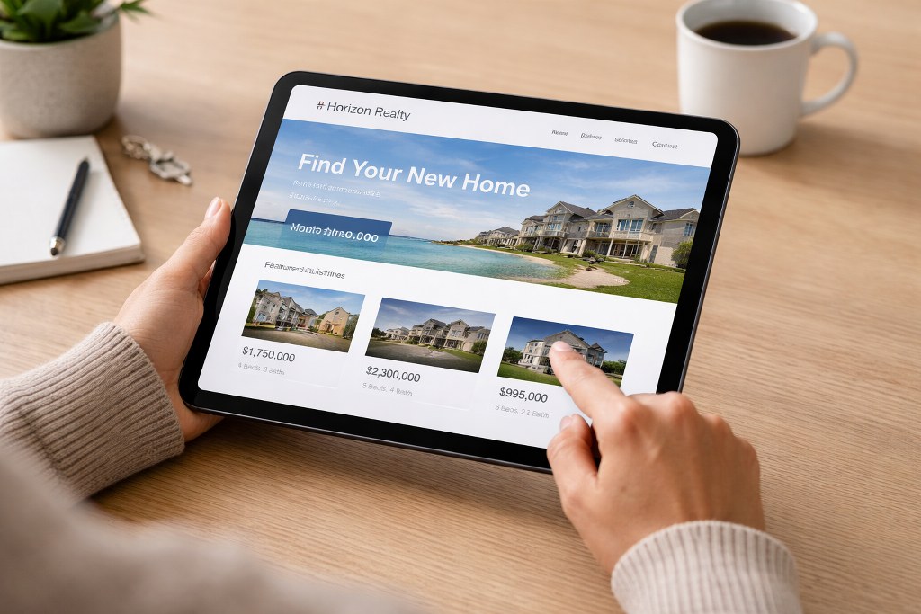 Woman scanning real estate website on her ipad.