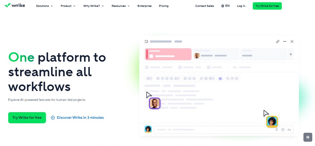 Wrike's homepage.