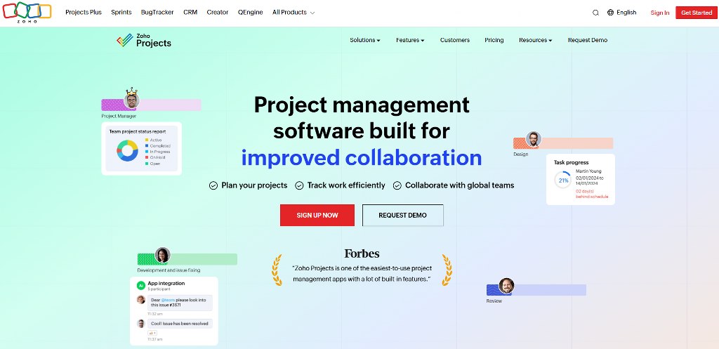 Zoho Projects homepage.