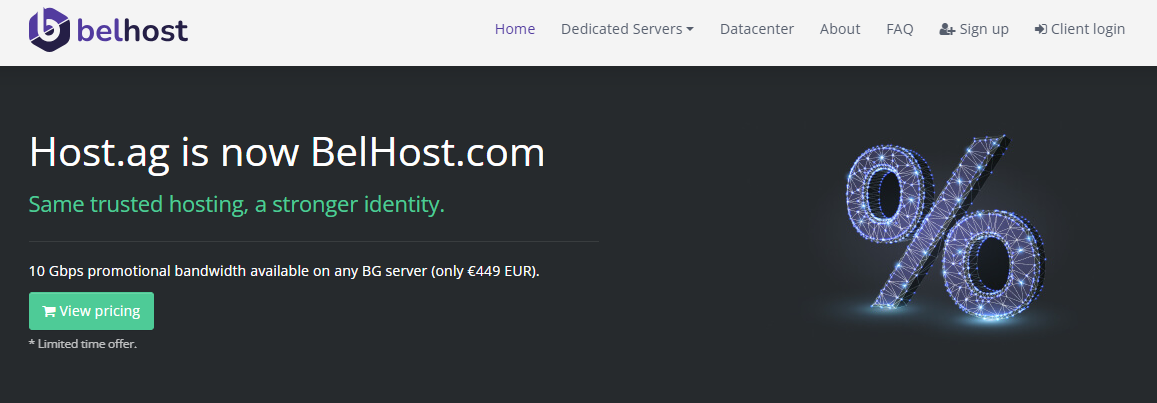 BelHost dedicated servers pricing page