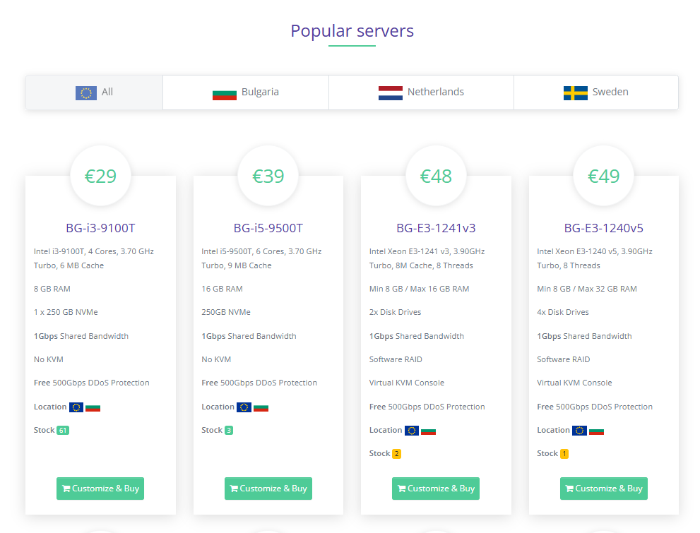 BelHost server configuration page