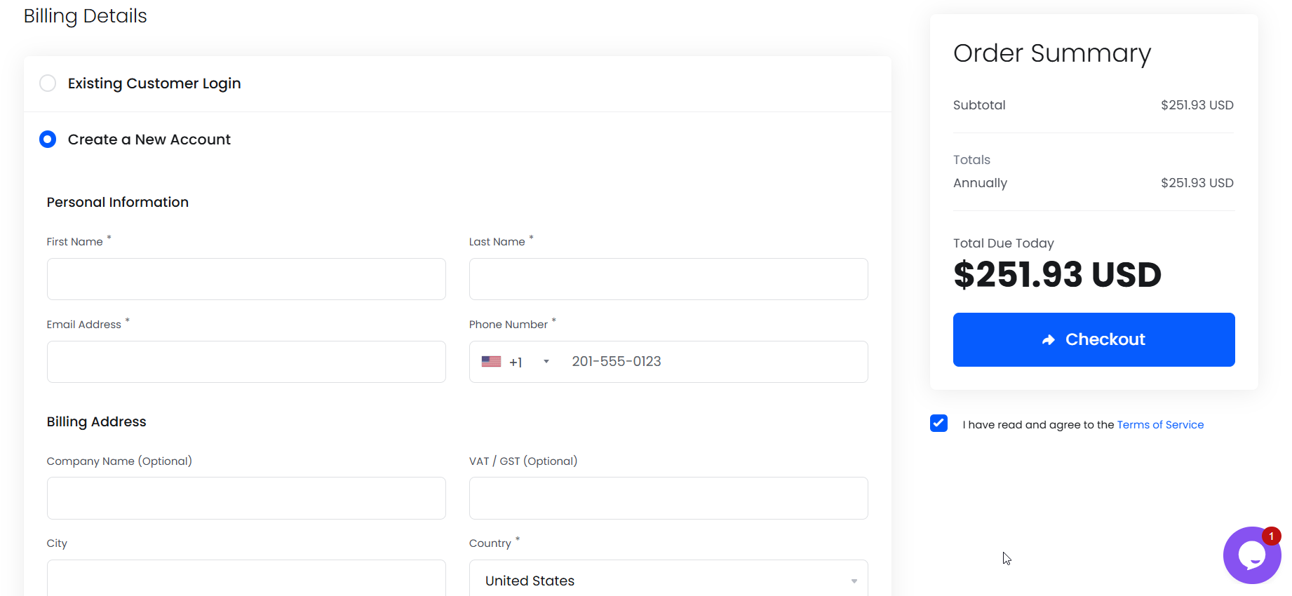 screenshot of BigCloudy's Billing details