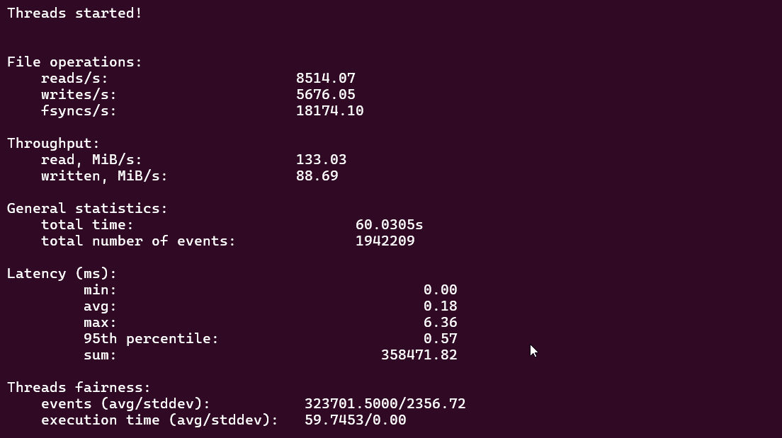 screenshot of Disk I/O Benchmark test result