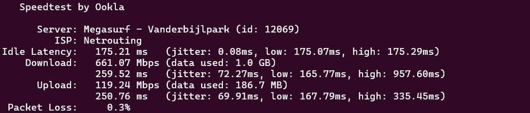 screenshot of BigCloudy Network Performance test result (second run)