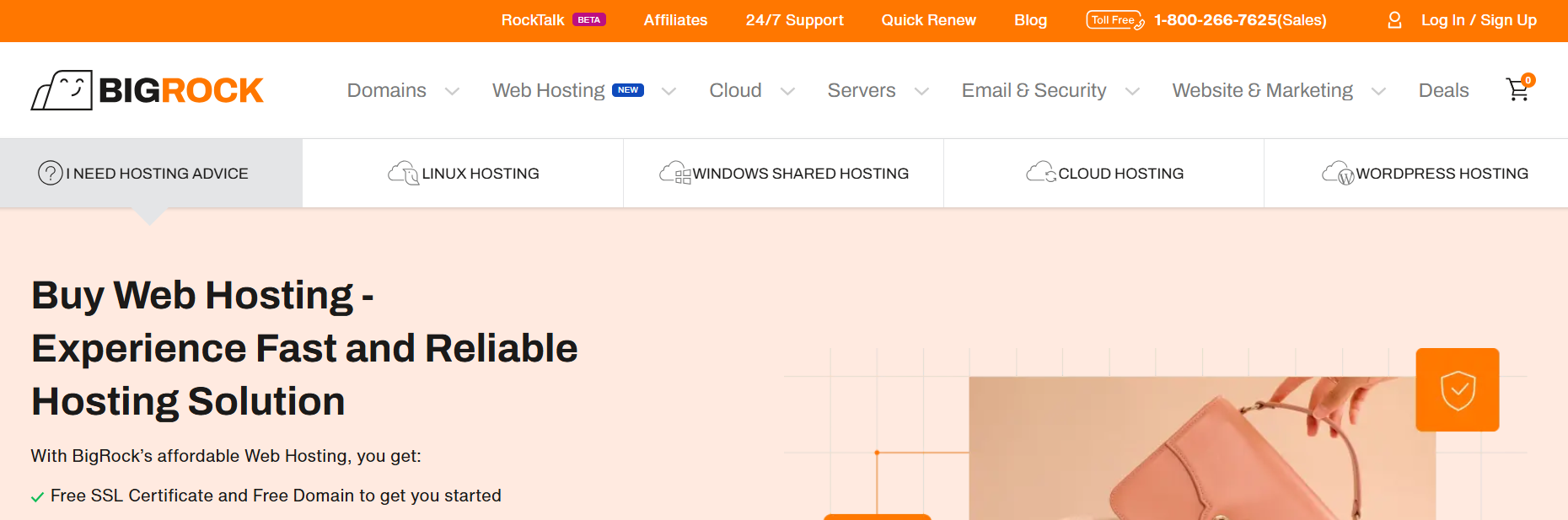 BigRock hosting plans page for Linux Hosting