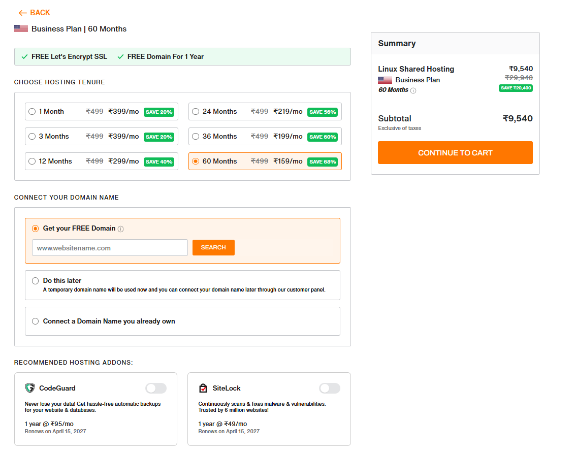 BigRock hosting plan selection page with Select Plan button