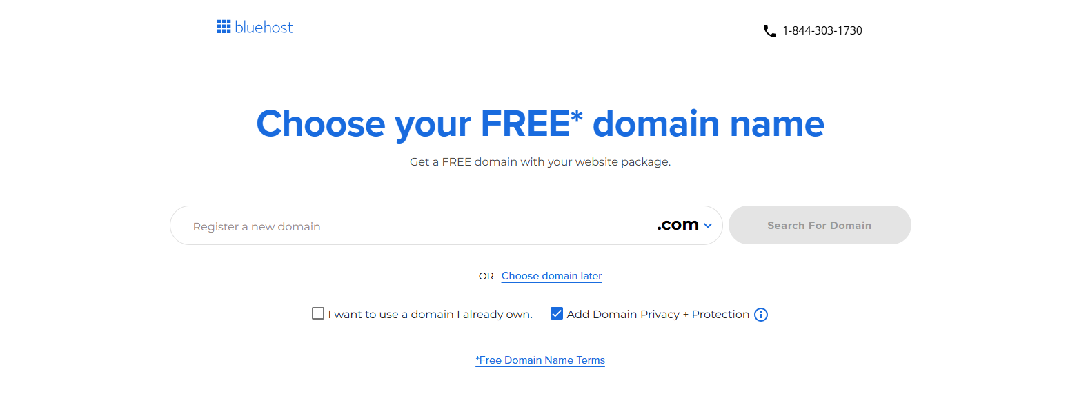 screenshot of Bluehost Domain menu