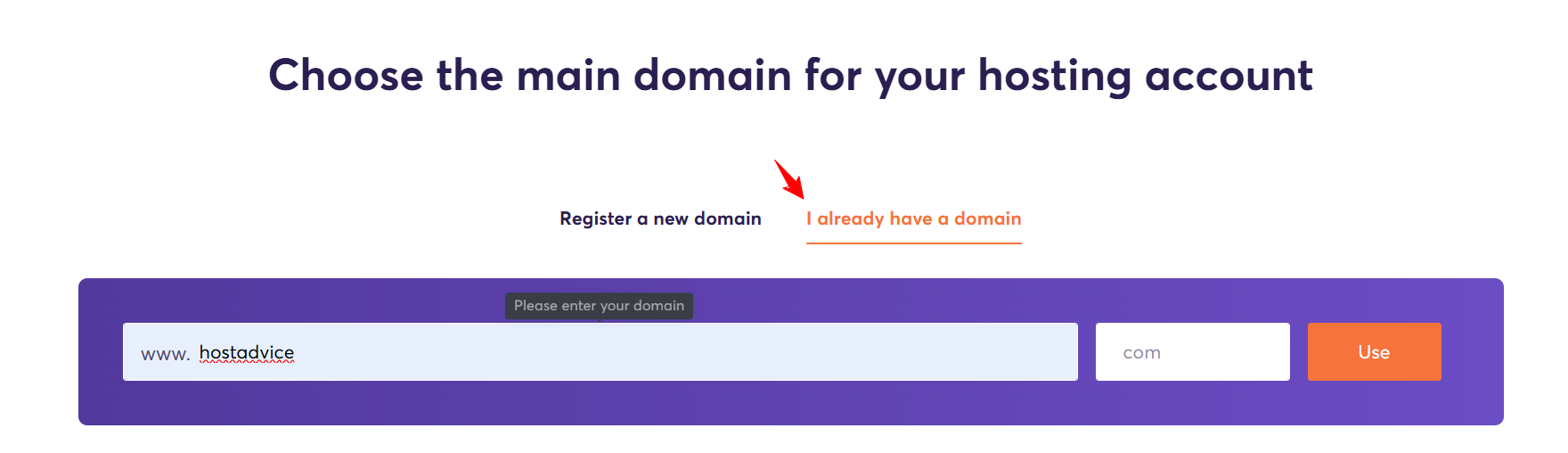 ChemiCloud domain selection screen for existing domain setup