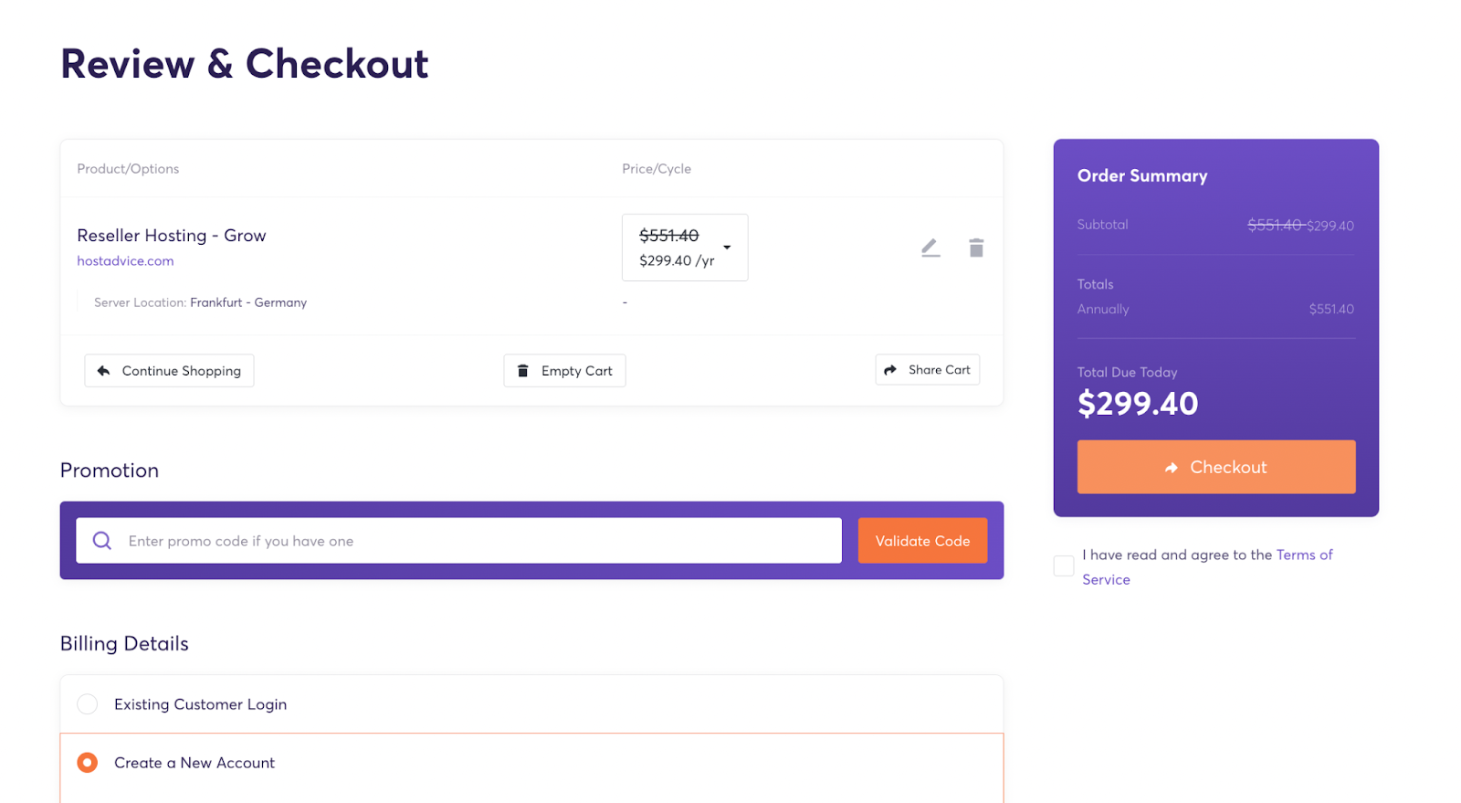 ChemiCloud reseller hosting final checkout and order review page