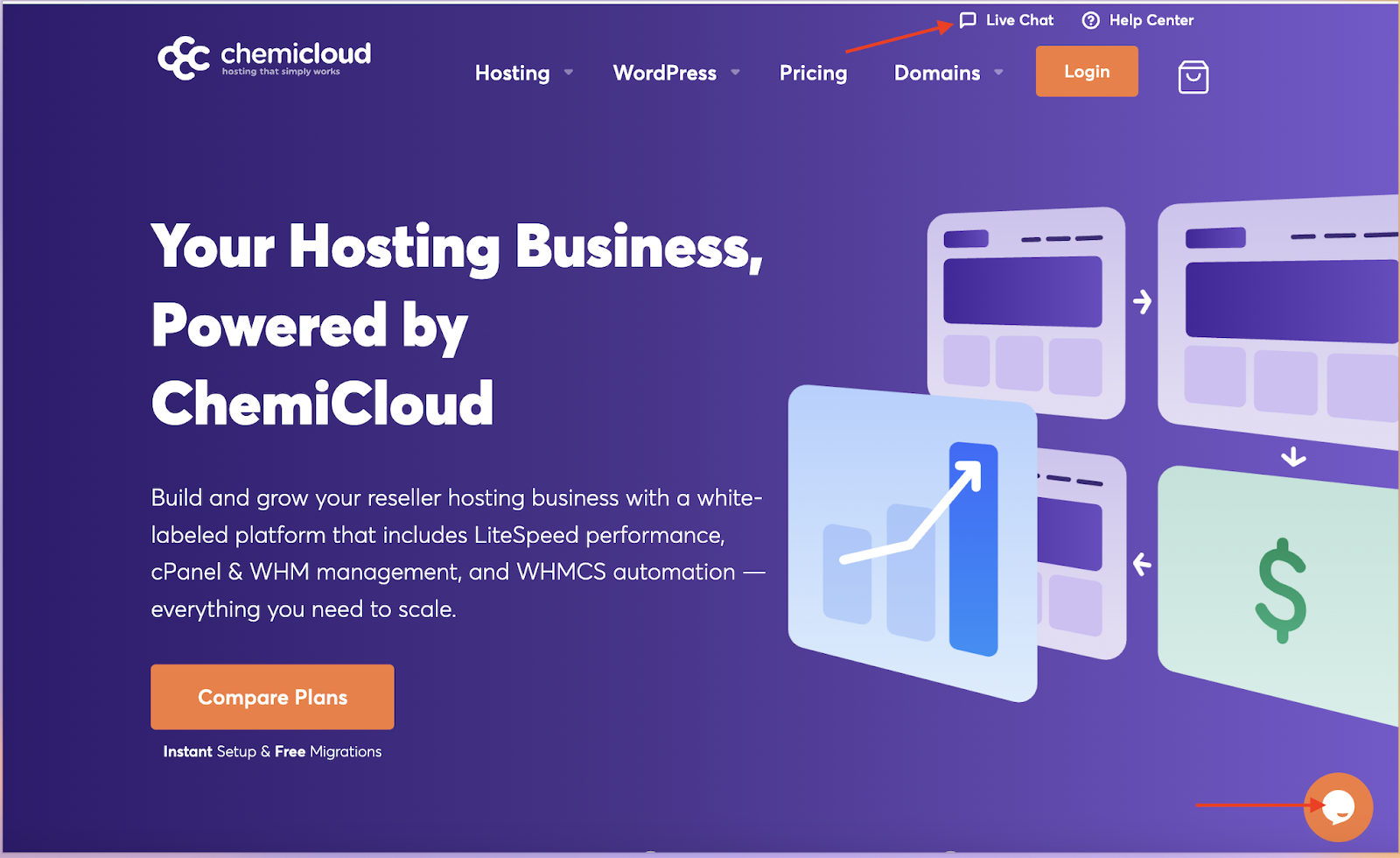 ChemiCloud website live chat button location