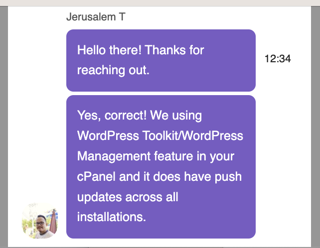 Initial ChemiCloud live chat reply about WordPress Toolkit availability