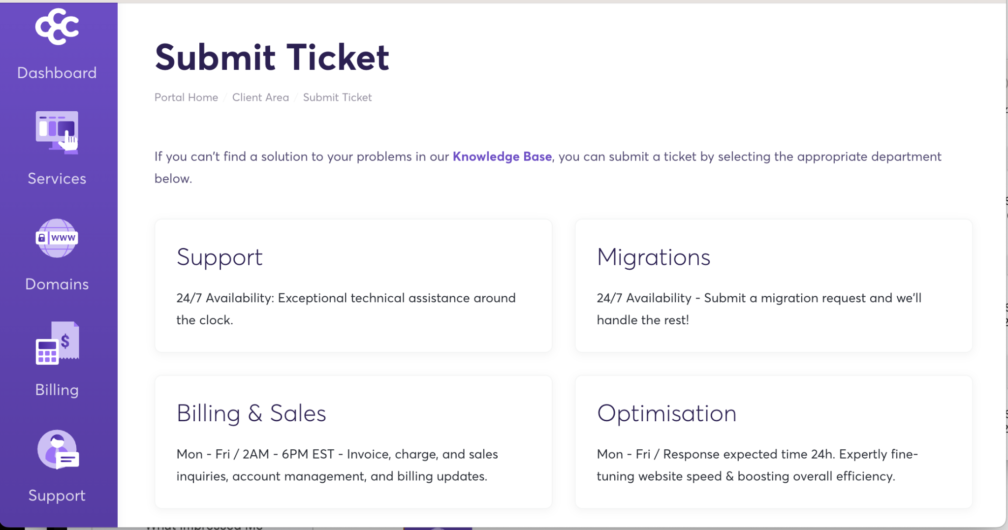 ChemiCloud support ticket department selection