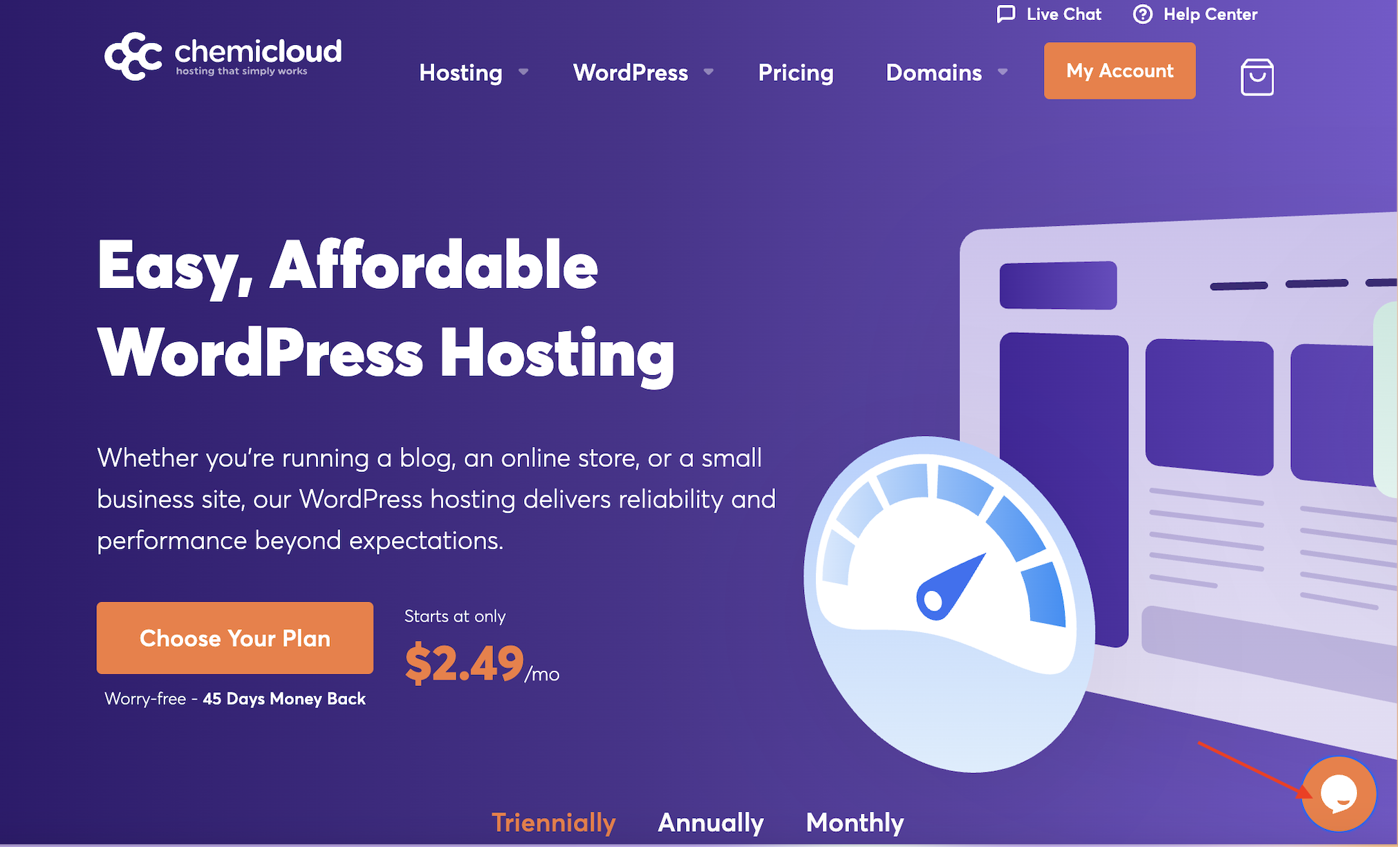 ChemiCloud homepage live chat button