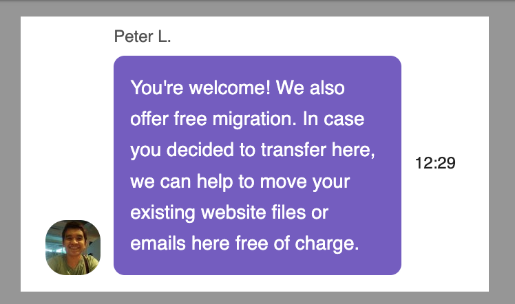 ChemiCloud chat follow-up mentioning free migration service
