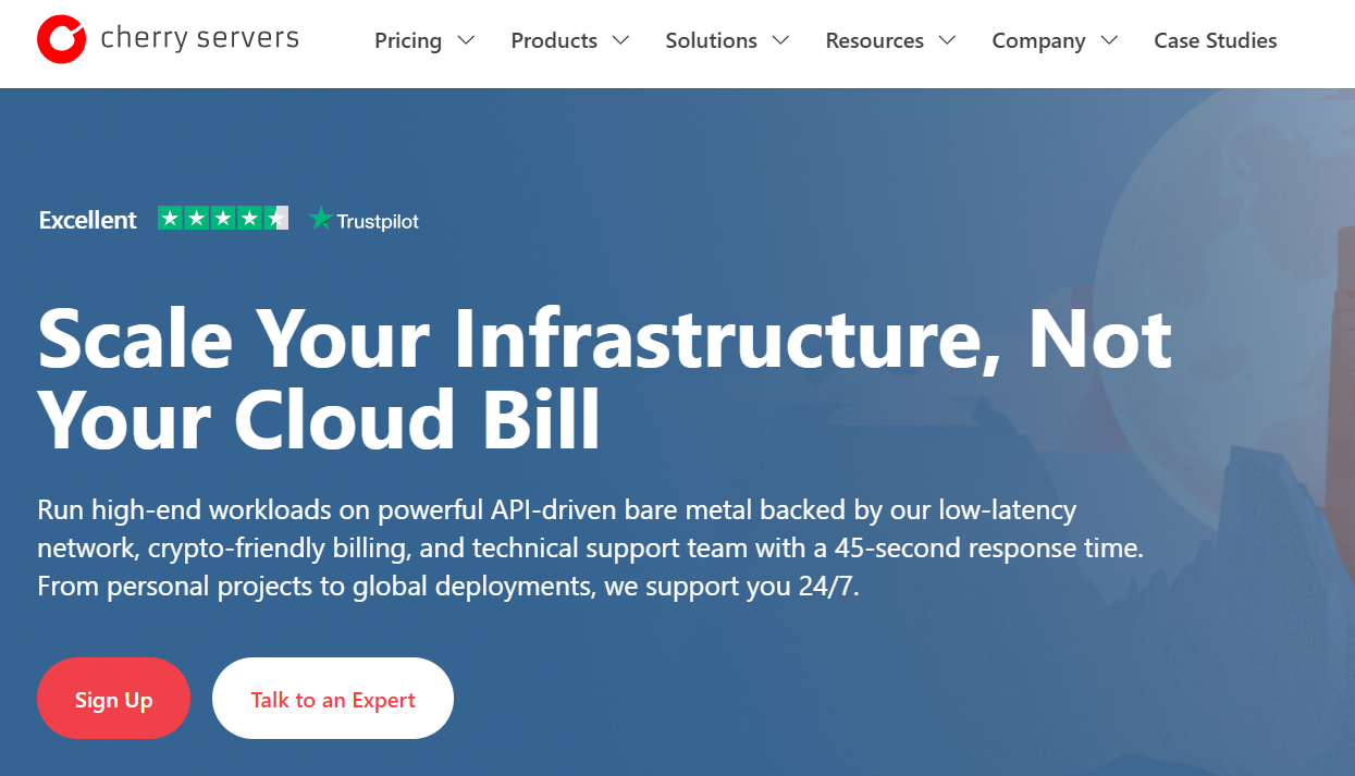 Cherry Servers website main menu showing available services including Bare Metal Servers, Cloud VPS, GPU Servers, and Virtual Servers