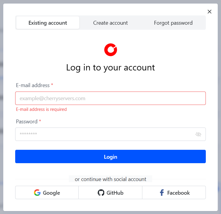 Cherry Servers order summary page with discount field and Log In and Deploy button