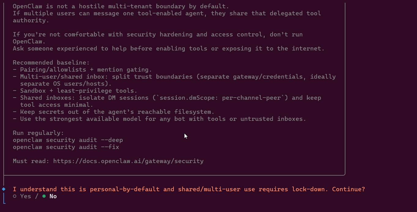 OpenClaw onboarding wizard launched in an SSH terminal session on Contabo