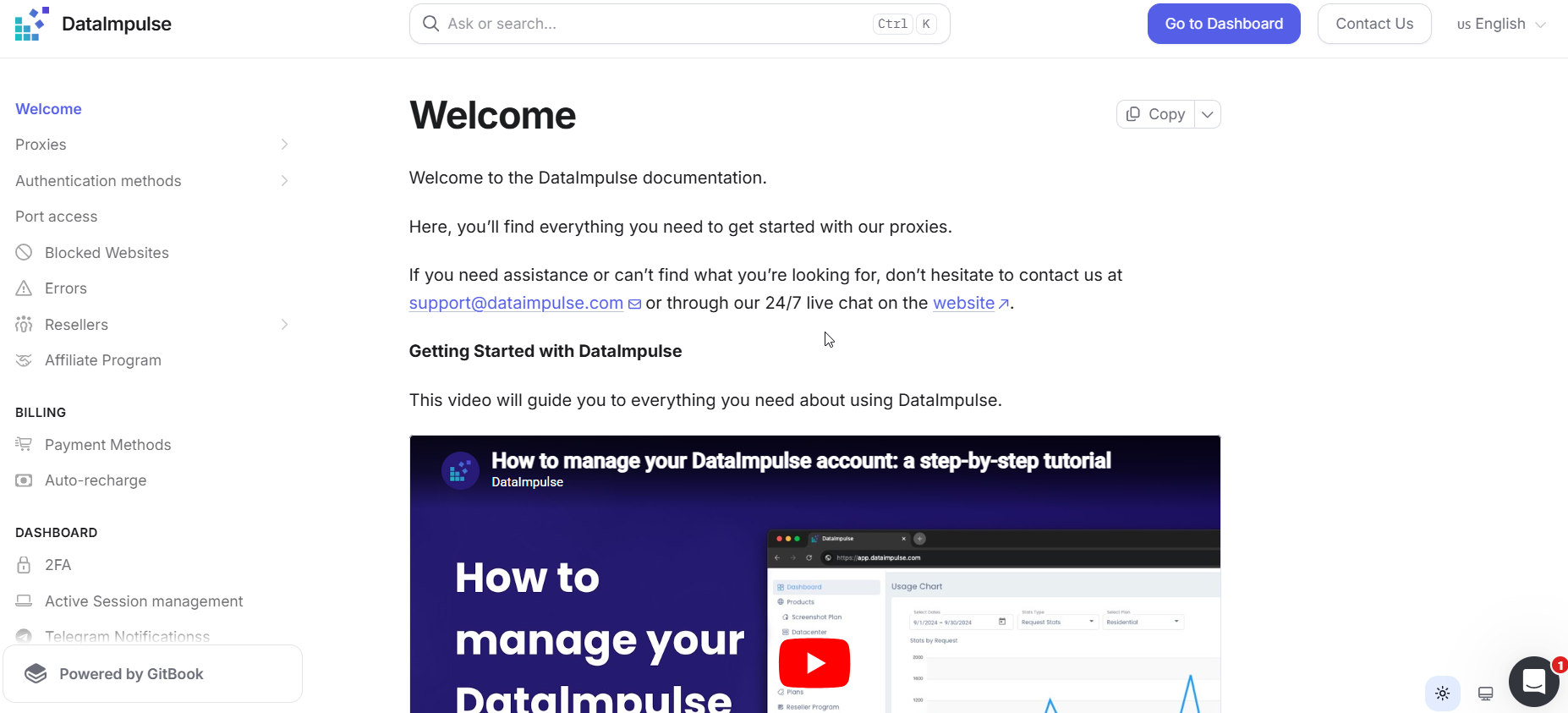 screenshot of DataImpulse documentation