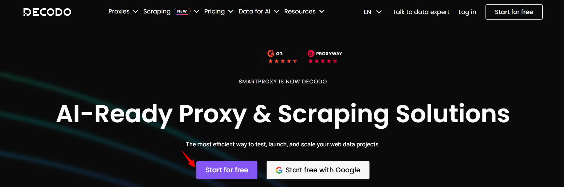 screenshot of Decodo homepage