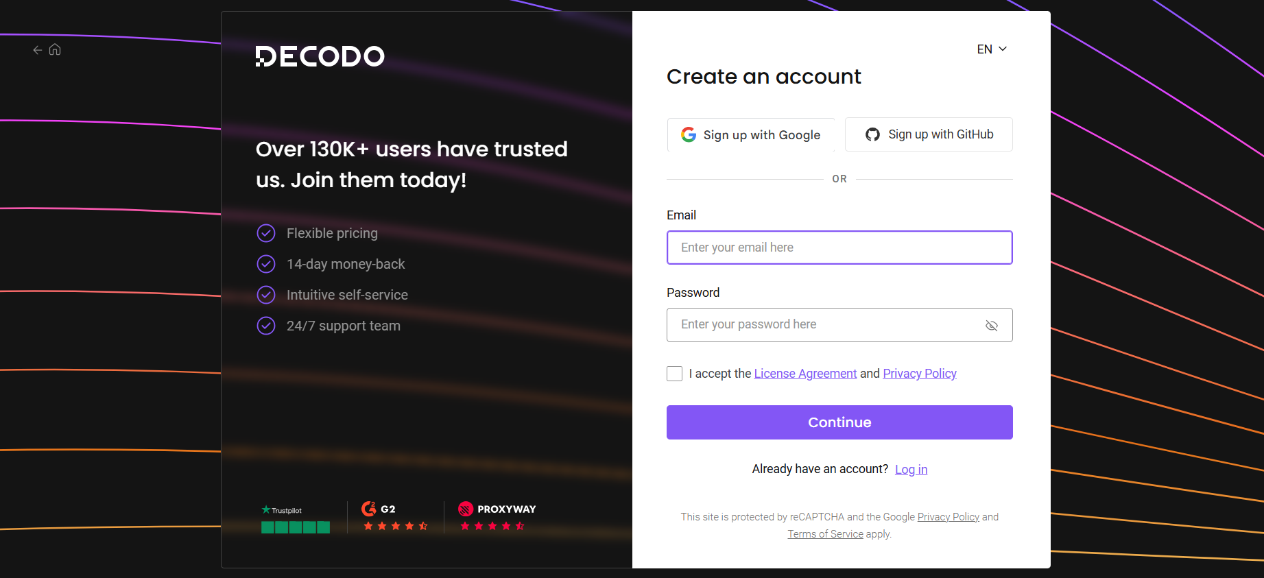 screenshot of Decodo Sign Up form