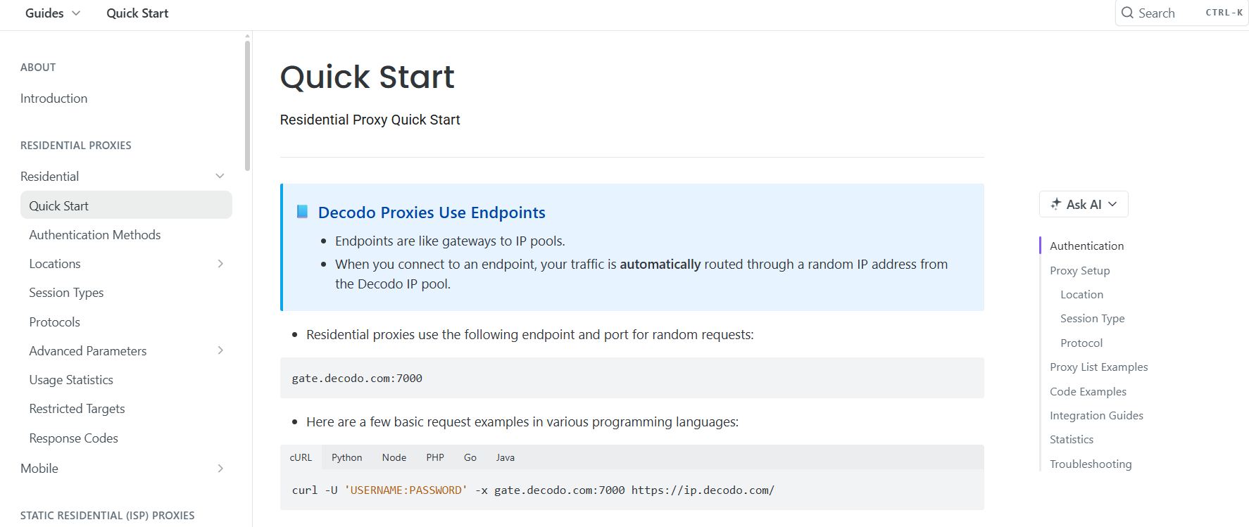 screenshot of Decodo documentation