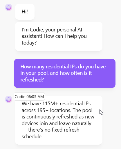 screenshot of Decodo live chat conversation