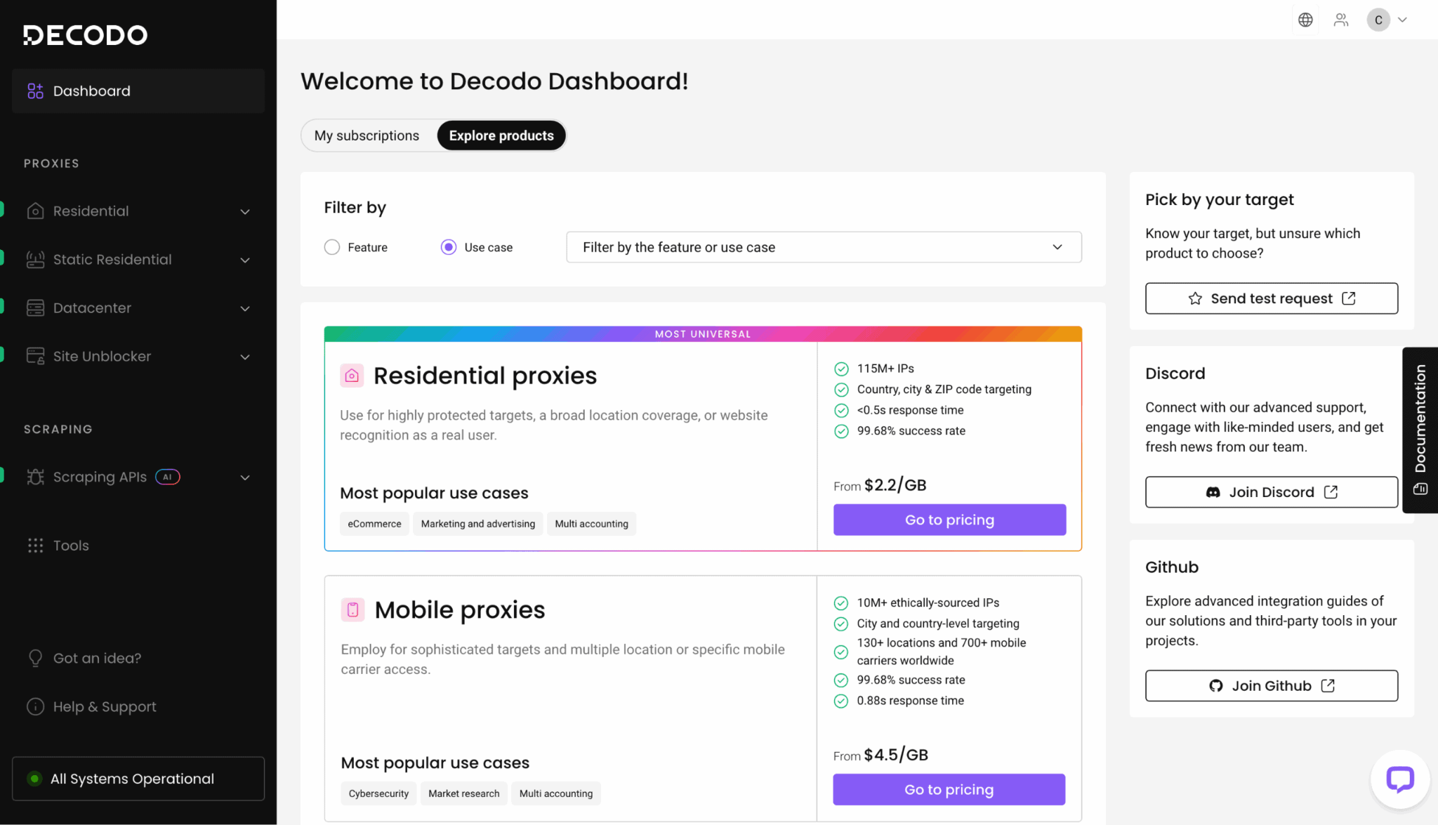 screenshot of Decodo dashboard