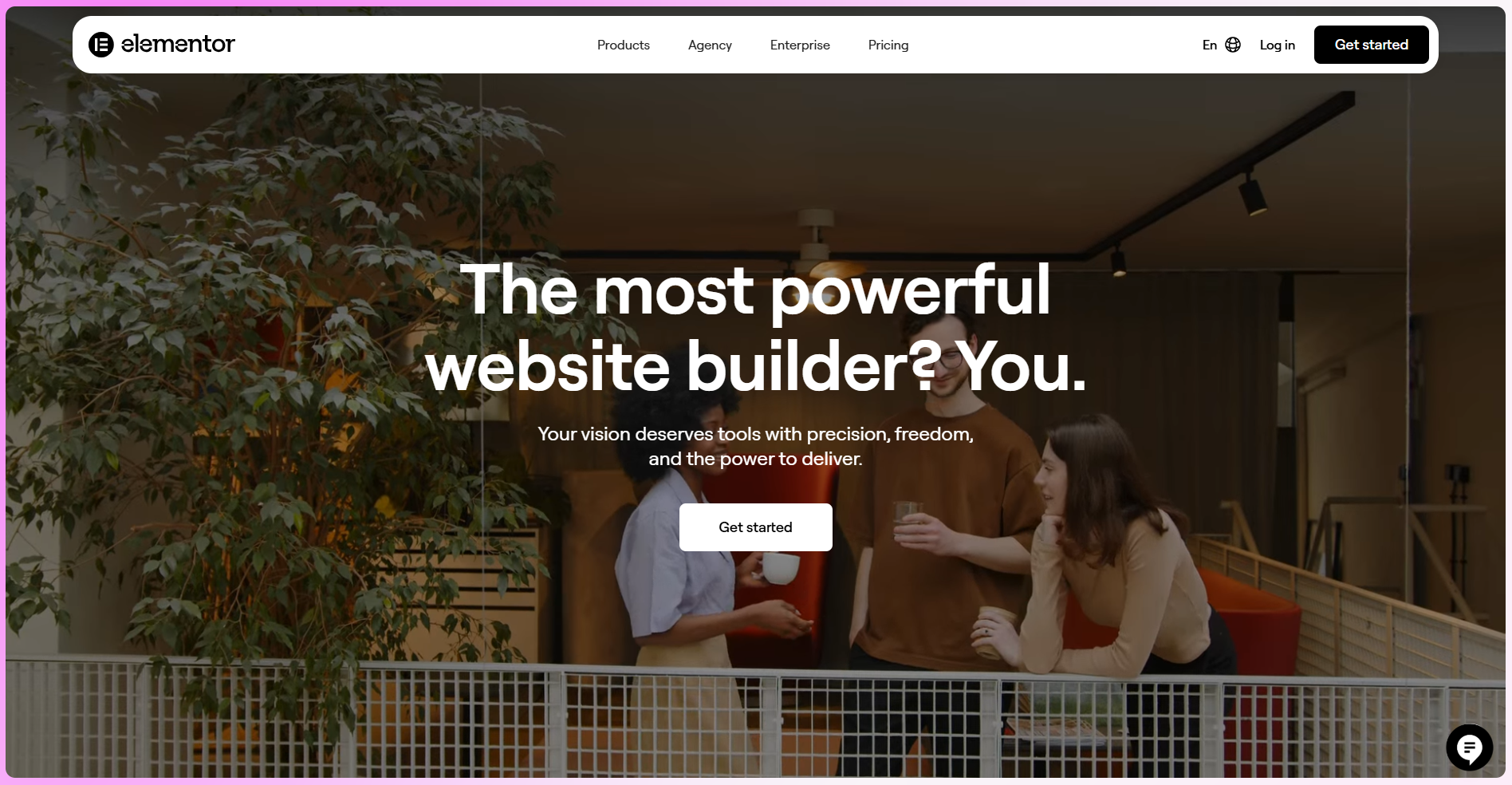 screenshot of Elementor website