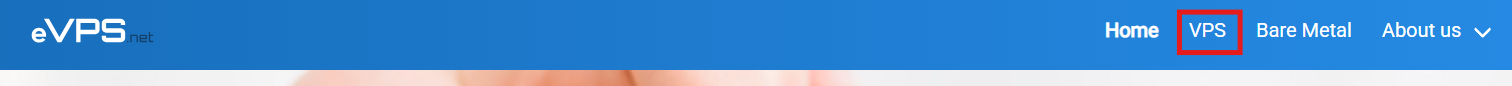 eVPS.net top navigation bar showing the VPS option