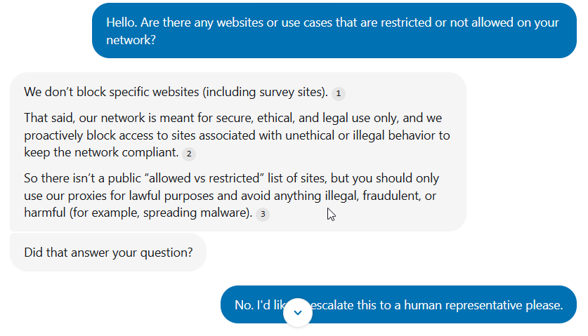 screenshot of Livechat conversation