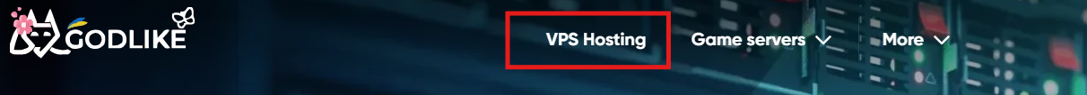 Godlike website top navigation with VPS Hosting selected