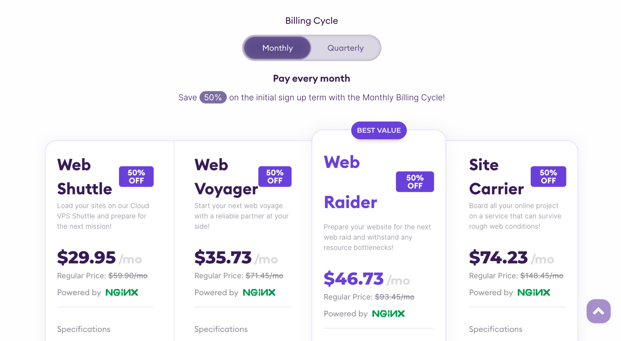 HostArmada Cloud SSD VPS plan comparison table