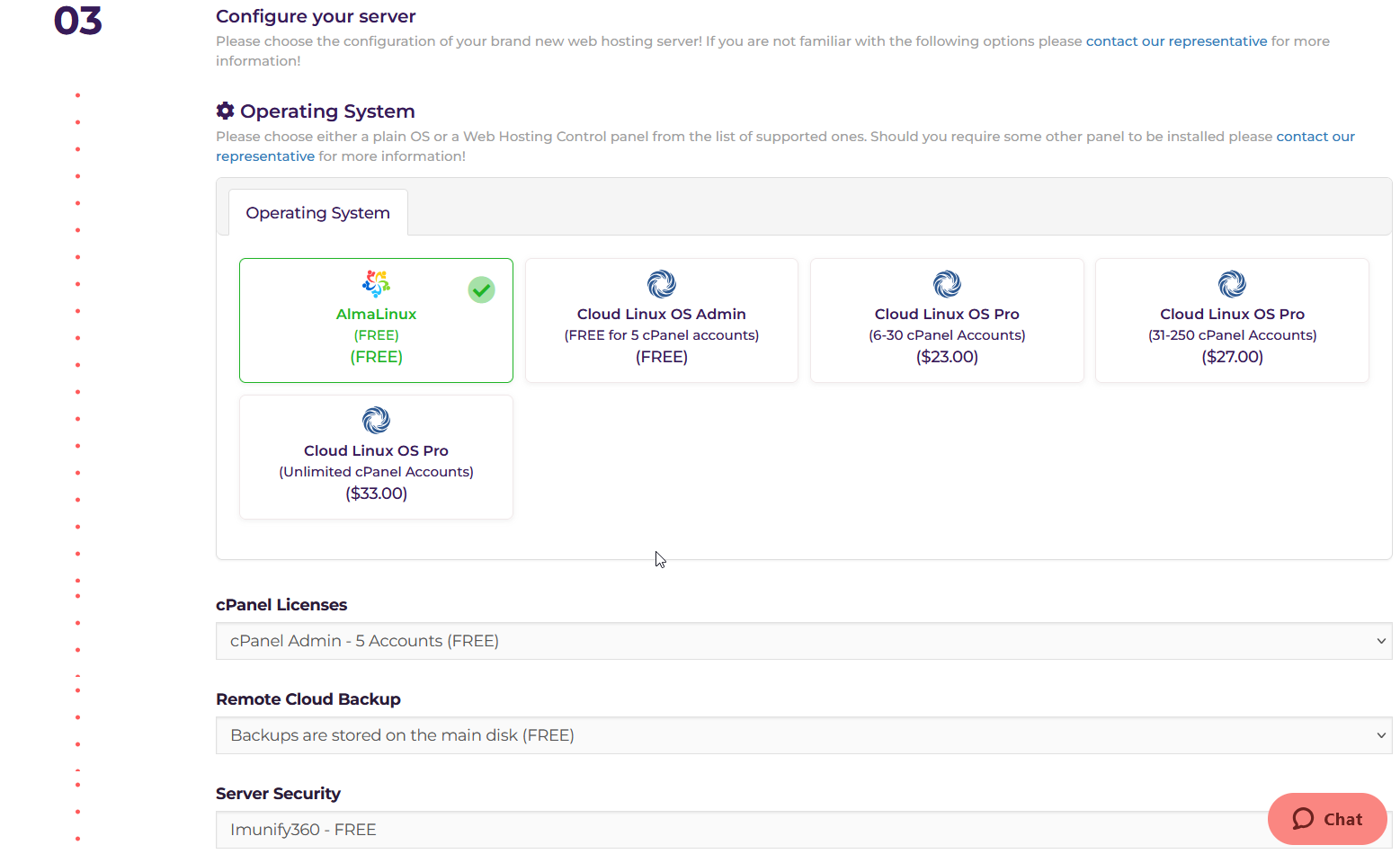 HostArmada dedicated server configuration page with operating system and add-on options