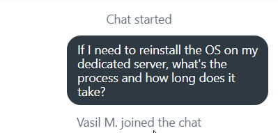 HostArmada live chat window before submitting a dedicated server question