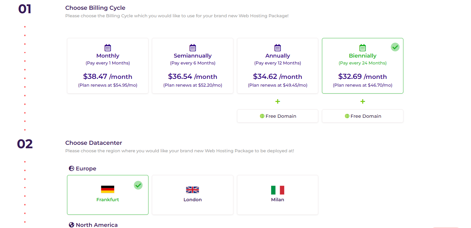 HostArmada reseller hosting datacenter selection screen