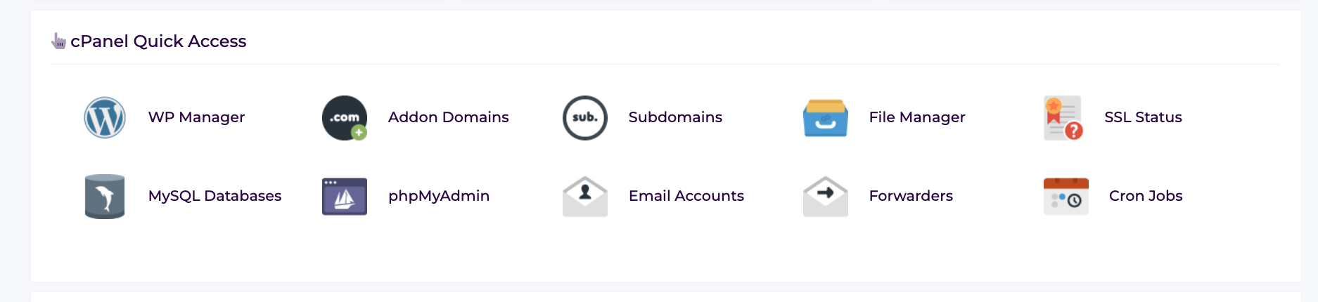 cPanel quick access tools in HostArmada service management