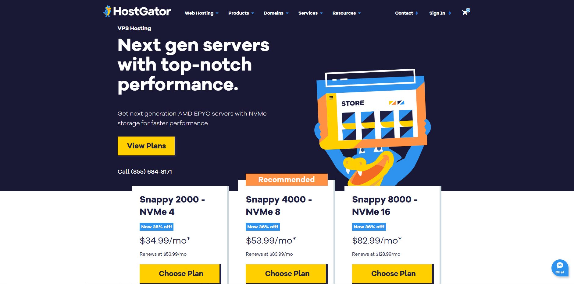 screenshot of HostGator VPS hosting plans