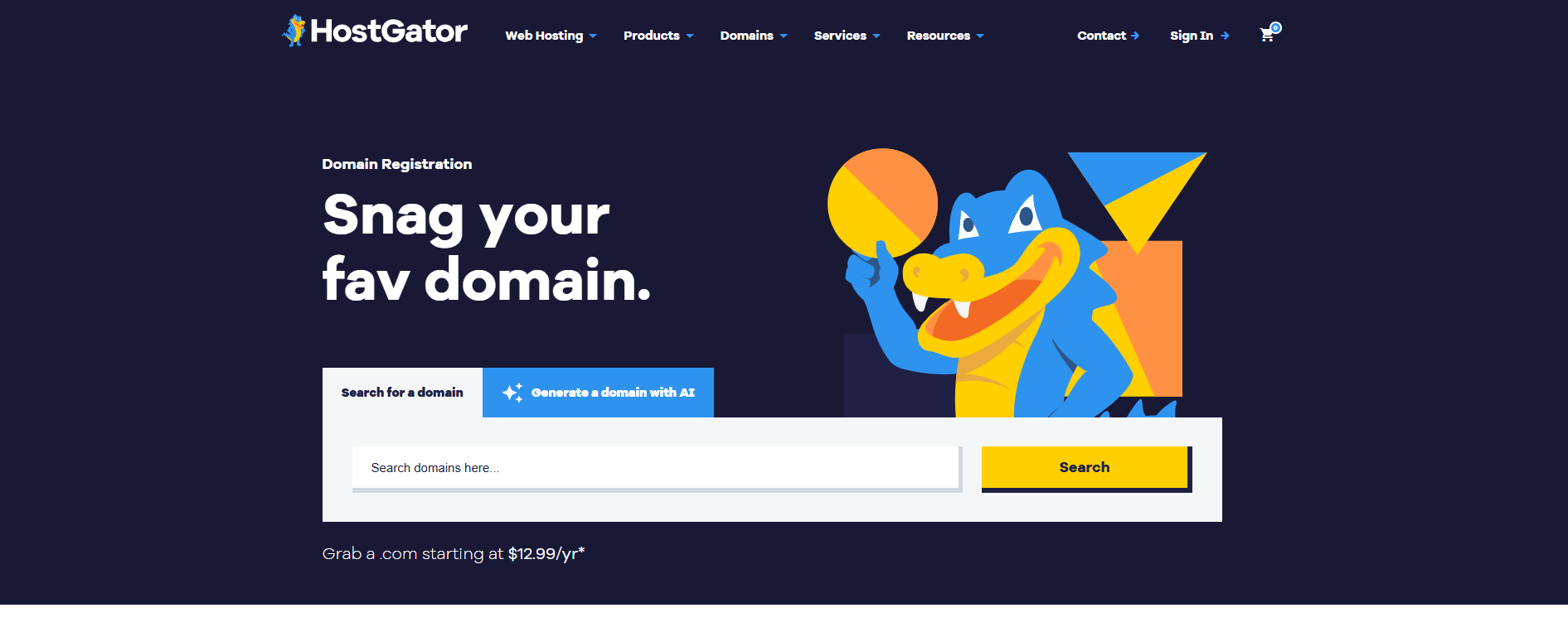 screenshot of HostGator Domain menu