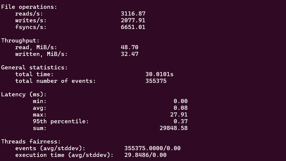 screenshot of Disk I/O test result