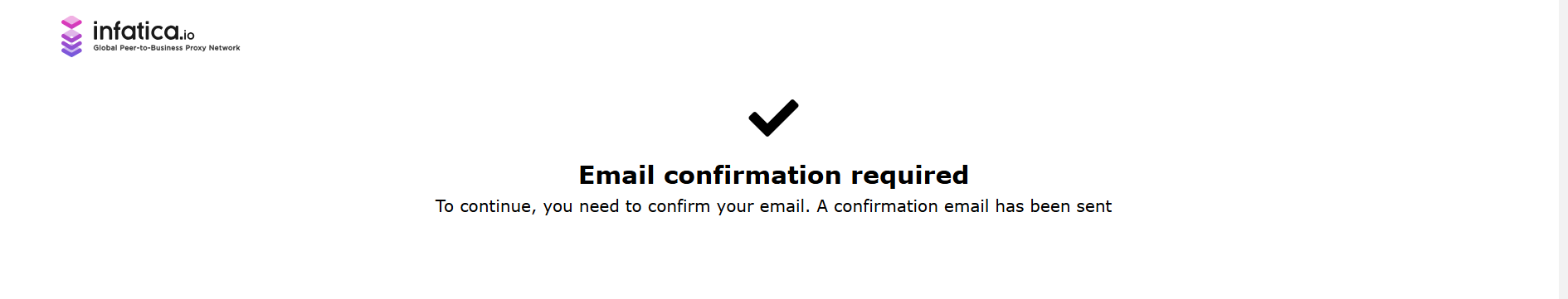 screenshot of Infatica Email verification page