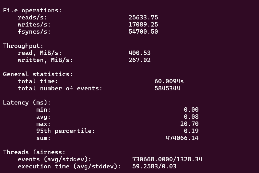 screenshot of IONOS Disk I/O Performance test result