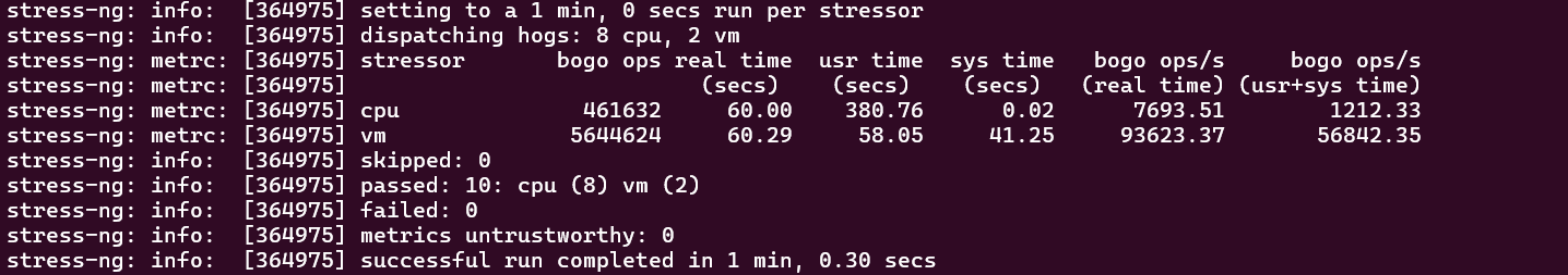 screenshot of IONOS Stress test result