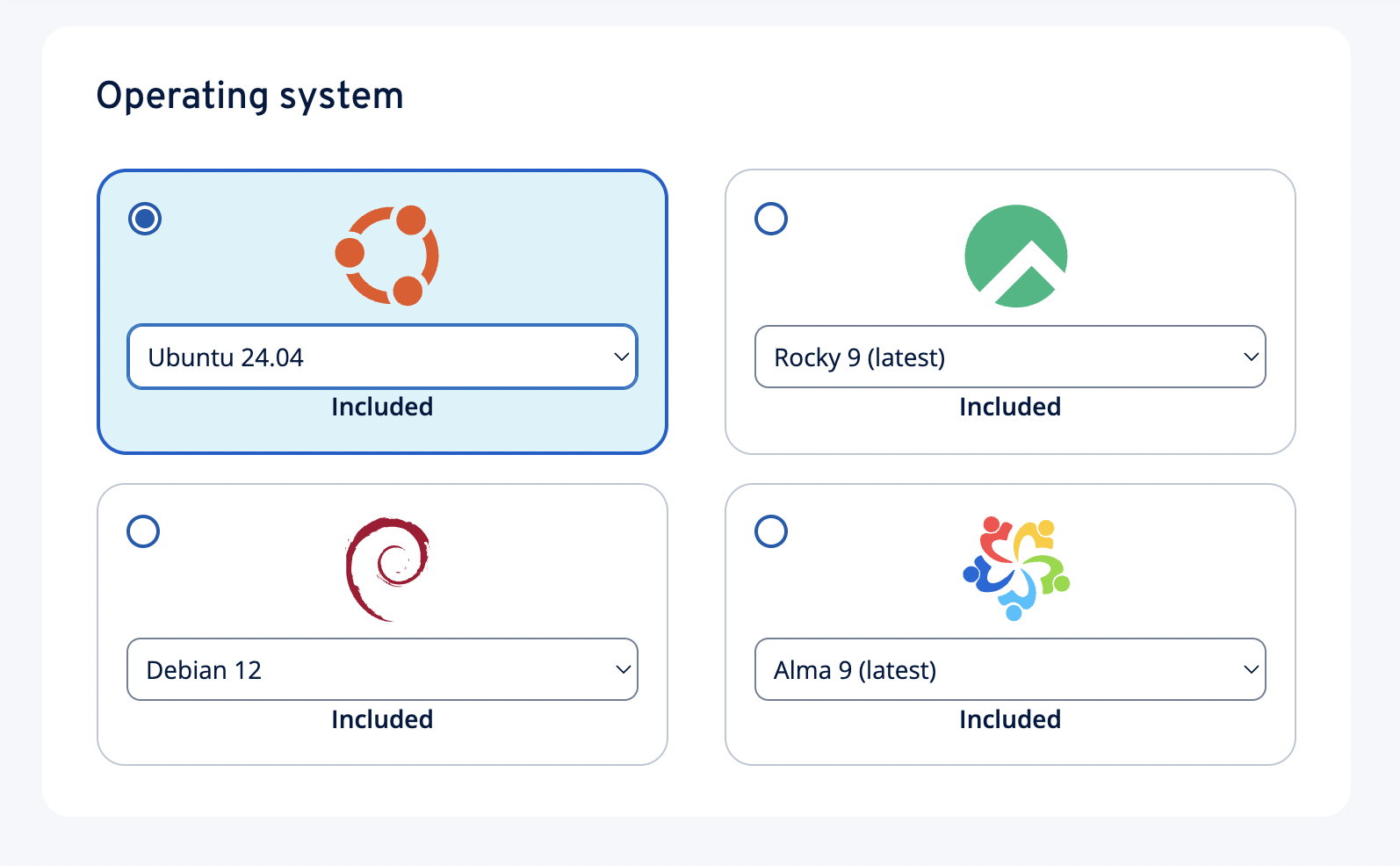 screenshot of IONOS VPS Hosting plan Operating systems supported