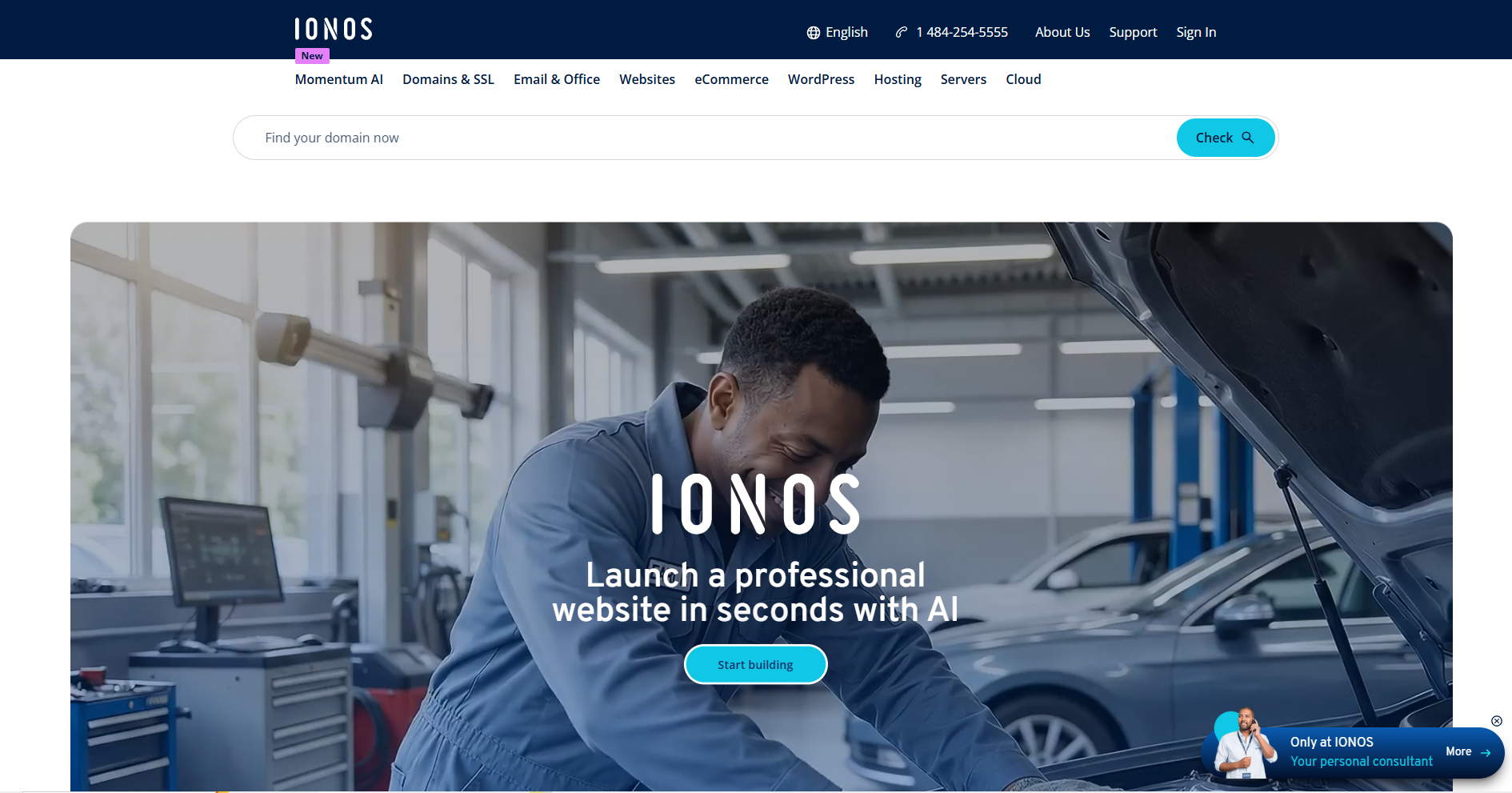 screenshot of IONOS website