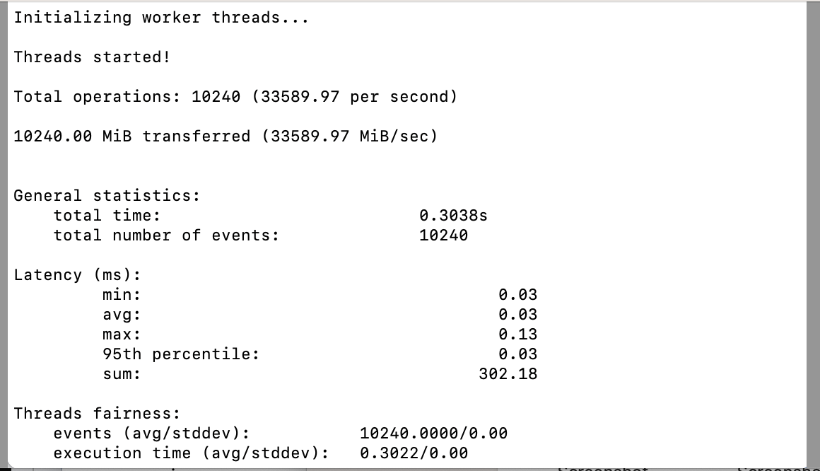 screenshot of Memory Performance Test results