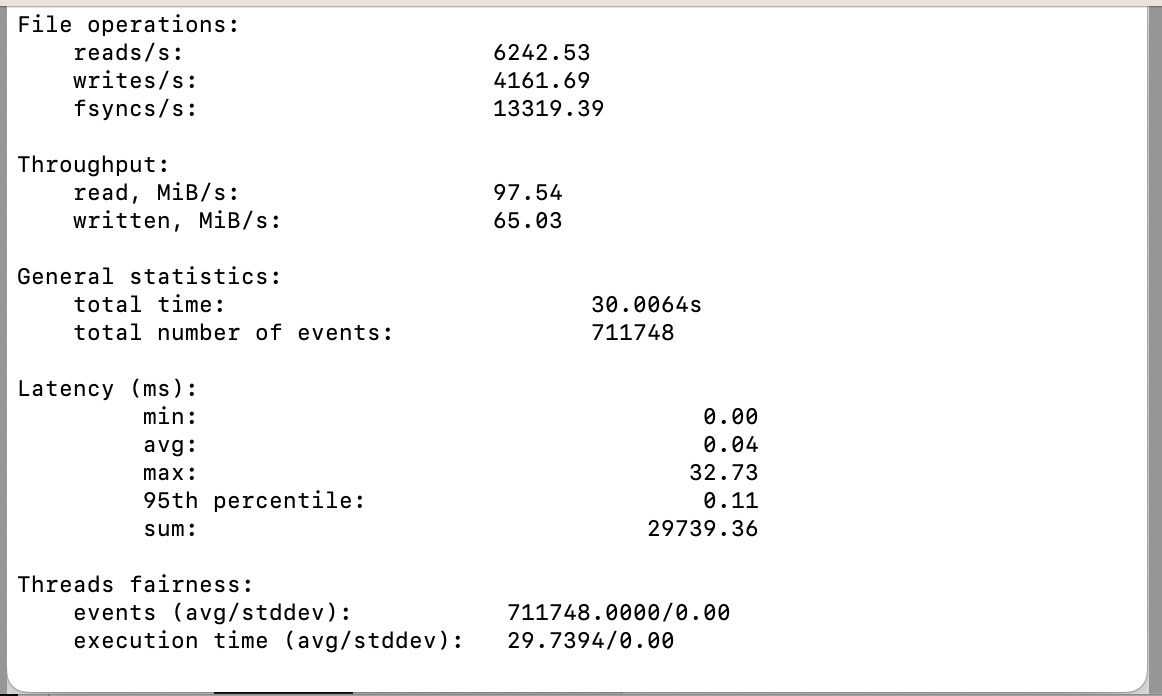 screenshot of Disk I/O Performance Test results
