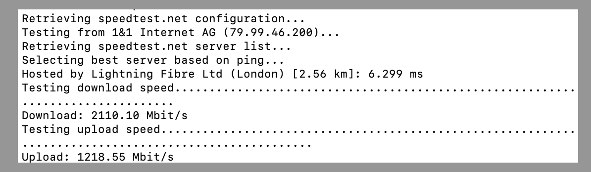 screenshot of Network Performance Test results