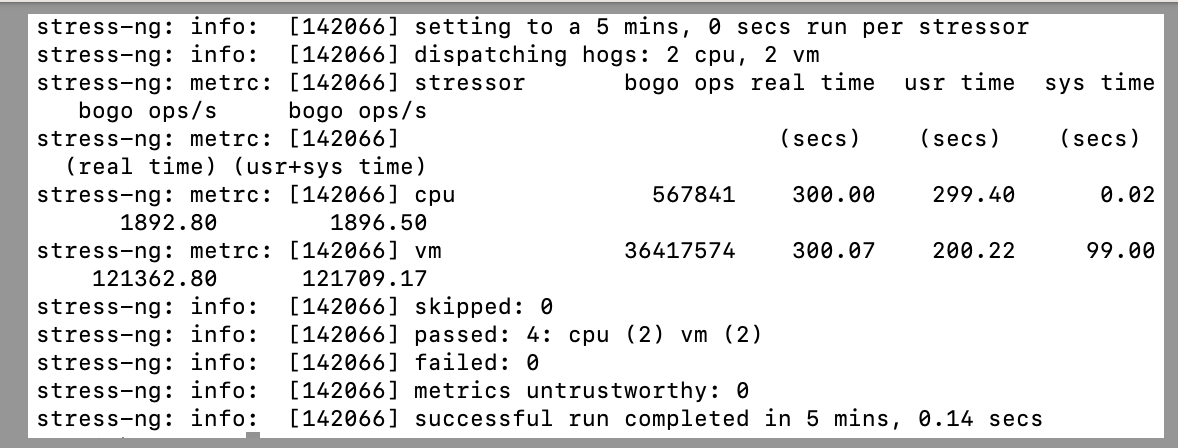 screenshot of Stress Test results