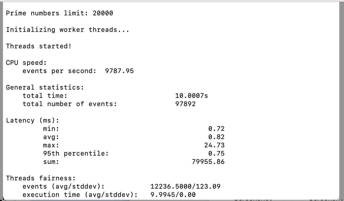 screenshot of CPU Performance Testing